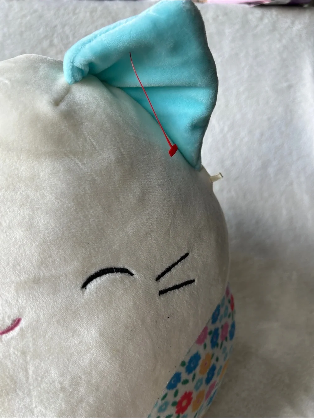 Kelsa Plush Cat Squishmallow Pillow - Cream & Light Blue Floral Accent - Brand